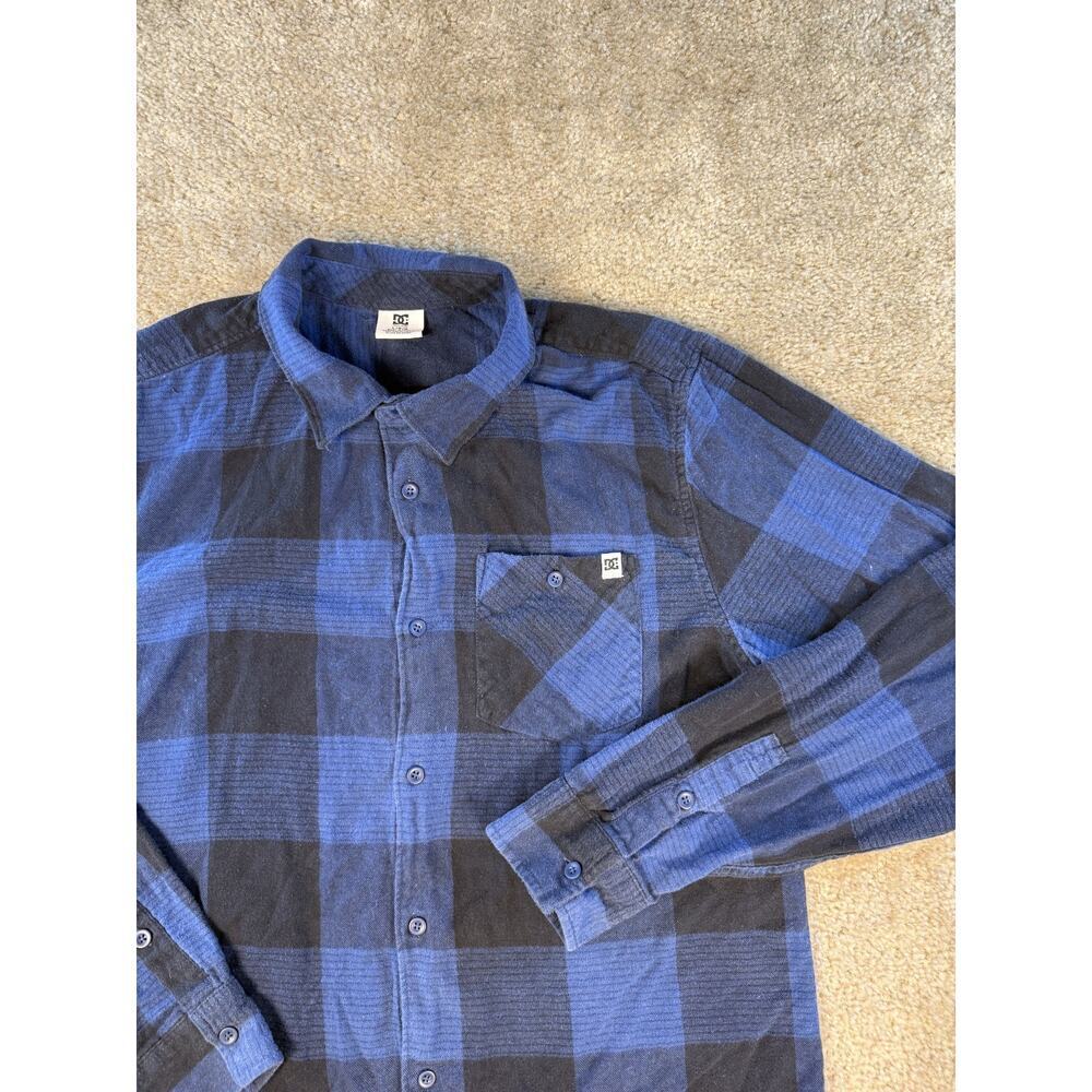 DC Shoes Shirt Mens Large Flannel Lightweight Blue Plaid VTG Retro Skater E180